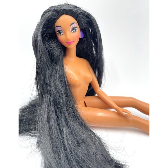 Vtg Mattel Barbie Doll Disney Princess Jasmine Long Black Hair Nude for OOAK - Picture 7 of 11